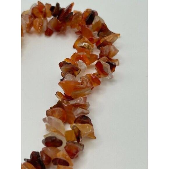 Red Brown Agate Stone Chip Beaded Necklace 40" Long - Picture 3 of 8